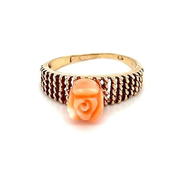 14k Coral Carved Rose Ring - Picture 1 of 10